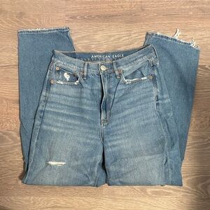American Eagle Outfitters Women's Distressed Blue Baggy Jeans